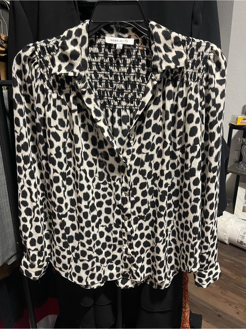 Rose & Olive Black and White Leopard-Print Button Down Shirt